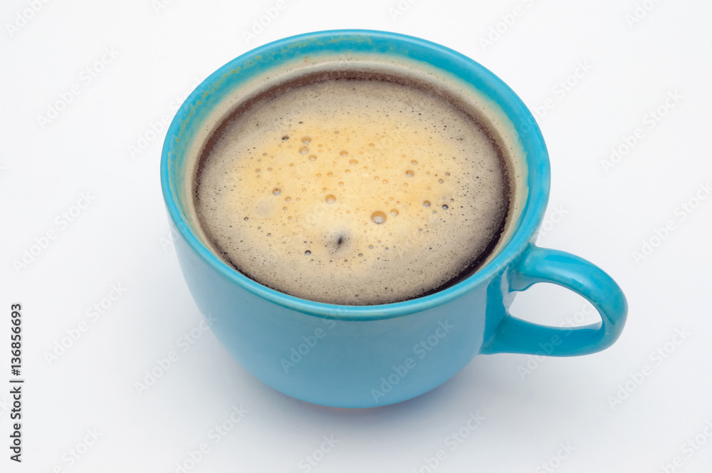 Blue cup of coffee. Espresso isolated on white. Blue cup of coffee. Espresso isolated on white.