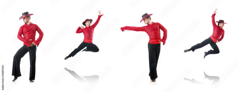 Fototapeta premium Man dancing spanish dances on white