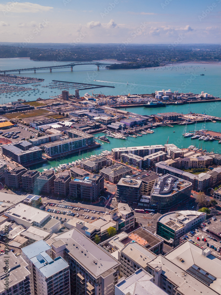 Auckland city harbor aerial view