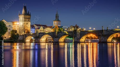 Night view on Charles bridge, Prague, Czech republic
