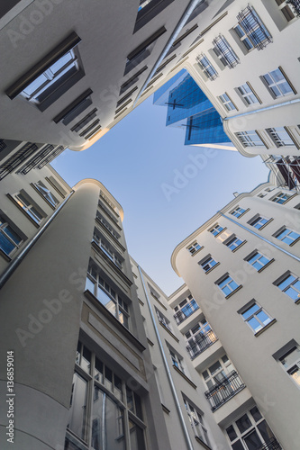 Skyscraper from a courtyard