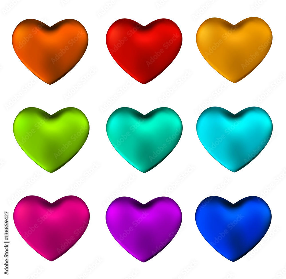 Colorful heart set isolated on white background. Vector illustration.