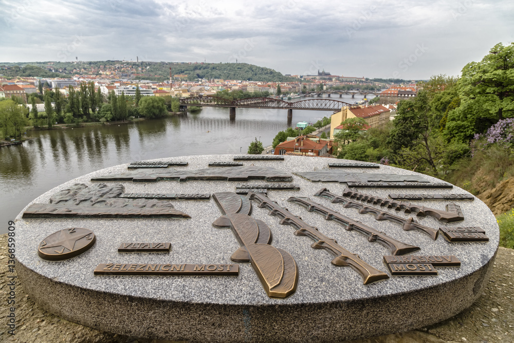 metal circuit bridges and buildings of Prague