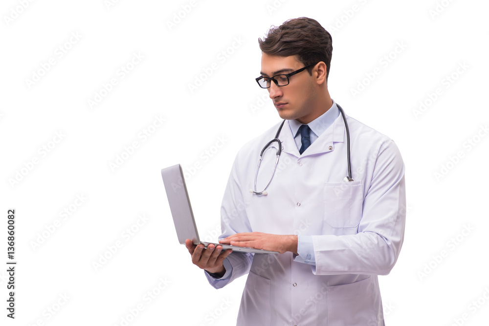 Doctor with laptop isolated on white background Doctor with laptop isolated on white background
