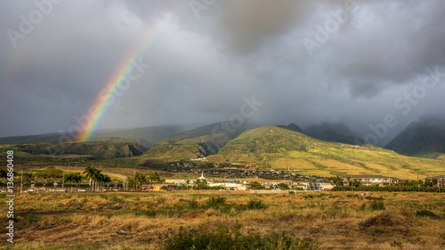 Rainbow over the town of lahaina on the tropical island of maui, Hawaii