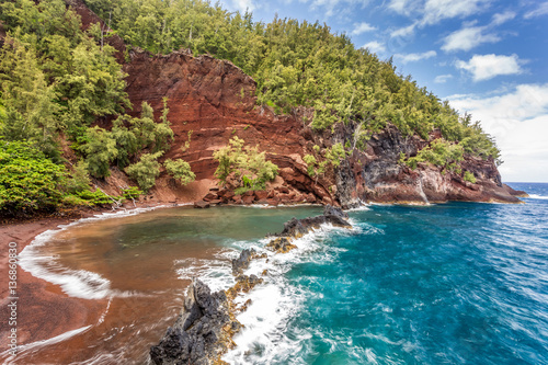 Red Sand Beach near the town of Hana on the Hawaiian tropical island of Maui.