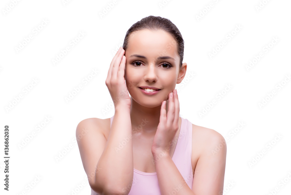 Young woman in beauty concept isolated on white Young woman in beauty concept isolated on white