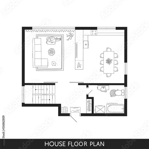 Architectural Plan with furniture in top view