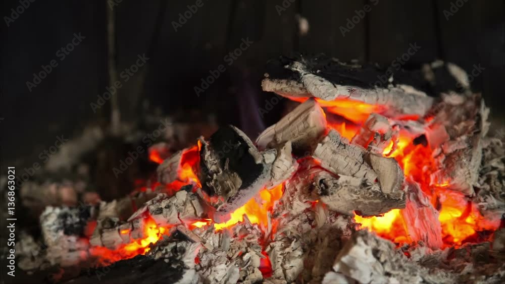 incandescent embers with ash in fireplace incandescent embers with ash in fireplace