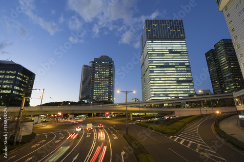 東京 トワイライト 夜景 大都会の幹線道路が交差する 赤坂見附 港区 魚眼レンズ