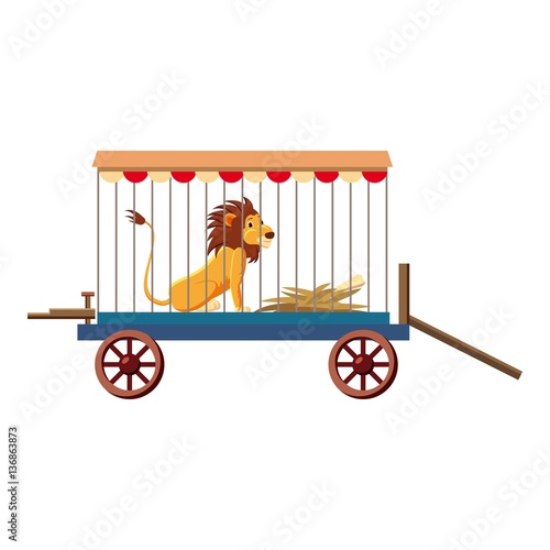 Lion in cage icon, cartoon style