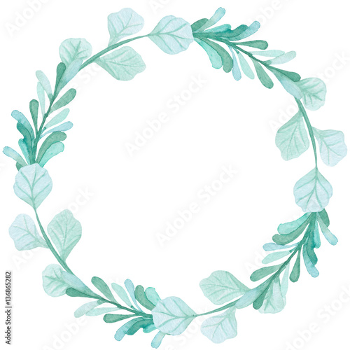 Round Wreath With Watercolor Light Green Leaves