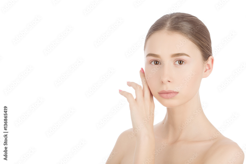 Woman with a natural beauty makeup look - isolated over a white background with copyspace