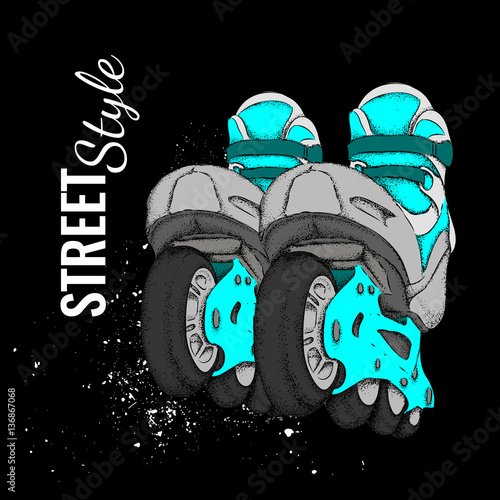 Roller Skate And Grunge Texture Background. Vector Illustration.