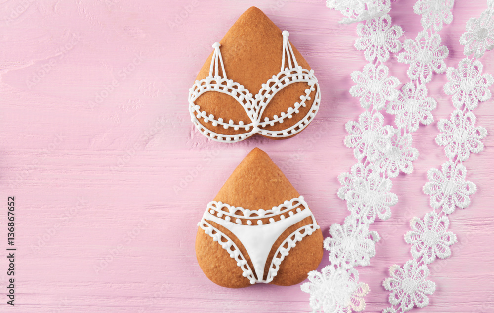 Bachelorette party cookies on wooden background Bachelorette party cookies on wooden background