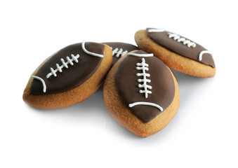 Football cookies on white background