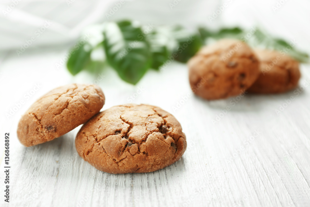 Delicious coffee cookies on wooden table Delicious coffee cookies on wooden table