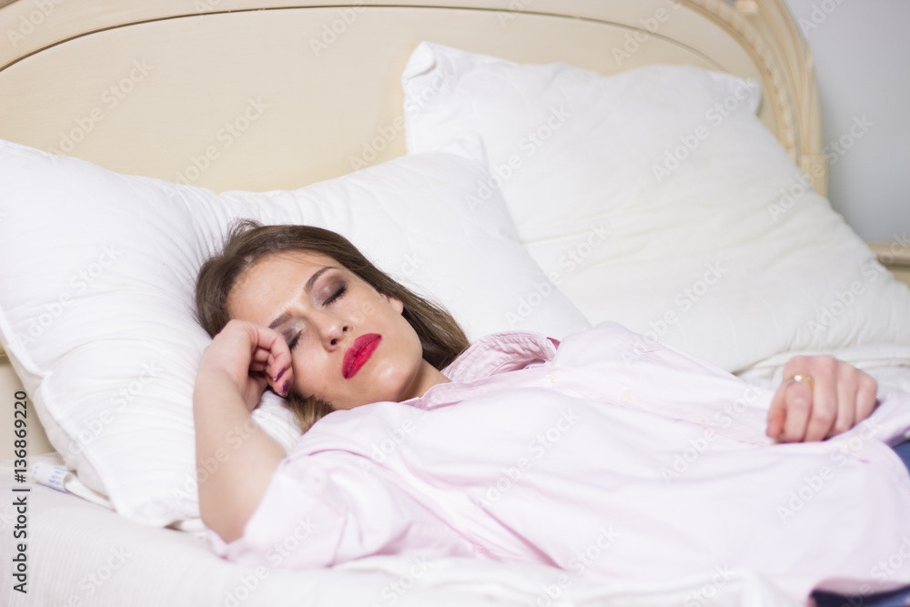 Beautiful brunette sleeping in bed. Close up of a gorgeous woman sleeping in her bed. Beautiful brunette sleeping in bed. Close up of a gorgeous woman sleeping in her bed.