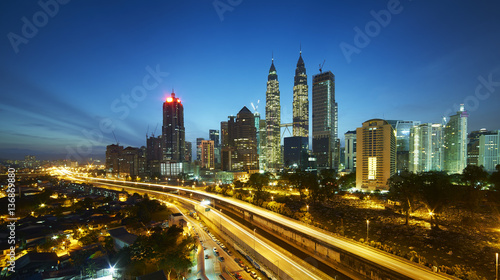 Kuala Lumpur city skyline at night, Malaysia .