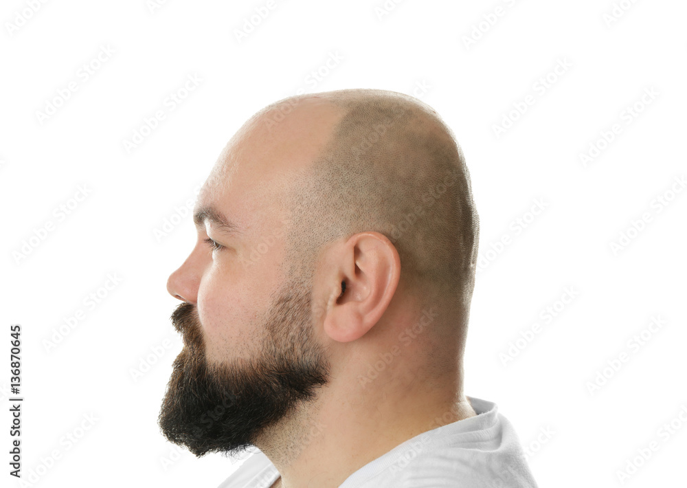 Obraz premium Bald adult man on white background
