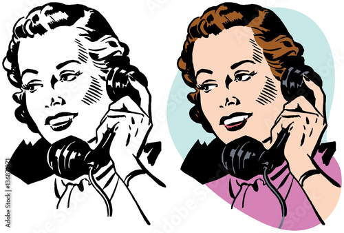 Woman talking on a vintage telephone