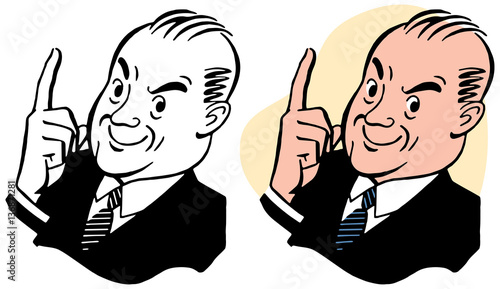 Older man pointing upwards