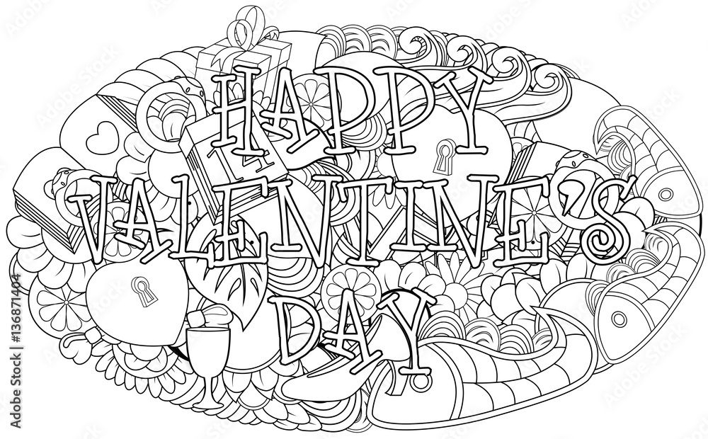 Obraz premium Hand drawn doodles happy valentines day with elements background