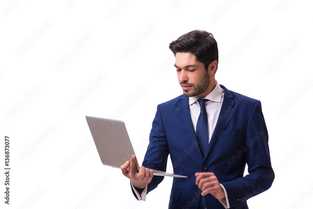 Businessman working with laptop isolated on white Businessman working with laptop isolated on white