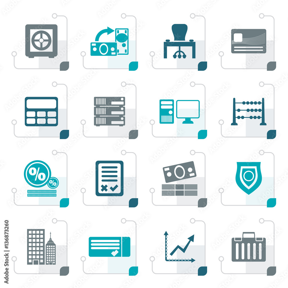 Stylized bank, business, finance and office icons - vector icon set Stylized bank, business, finance and office icons - vector icon set