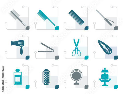 Stylized hairdressing, coiffure and make-up icons- vector icon set