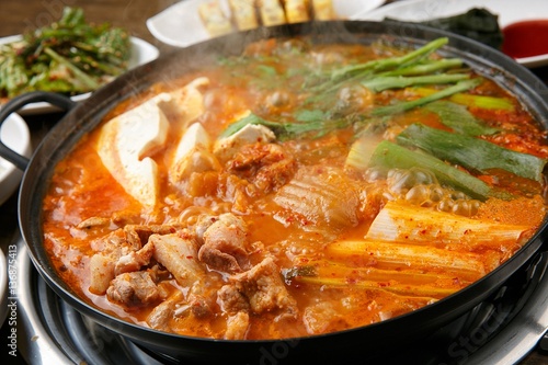 dwaeji kimchi jjigae is korean style stew, korean traditional soup, photo