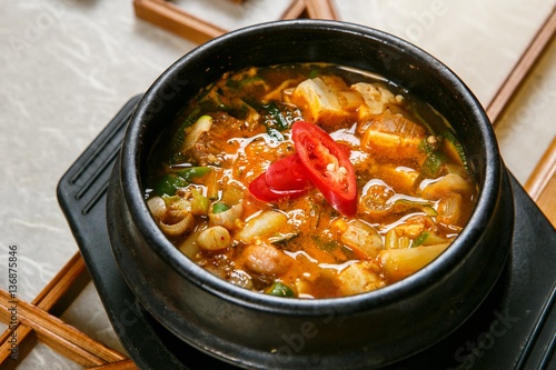 doenjang jjigae is korean style stew, korean traditional soup, photo