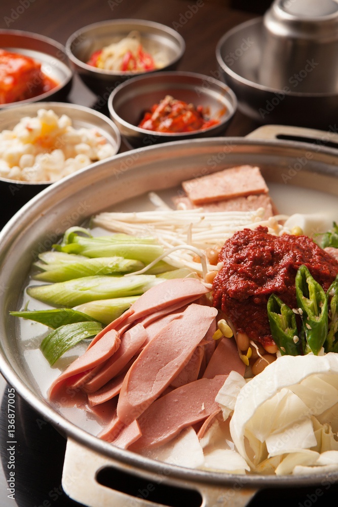 budae jjigae is korean style stew, korean traditional soup, budae jjigae is korean style stew, korean traditional soup,