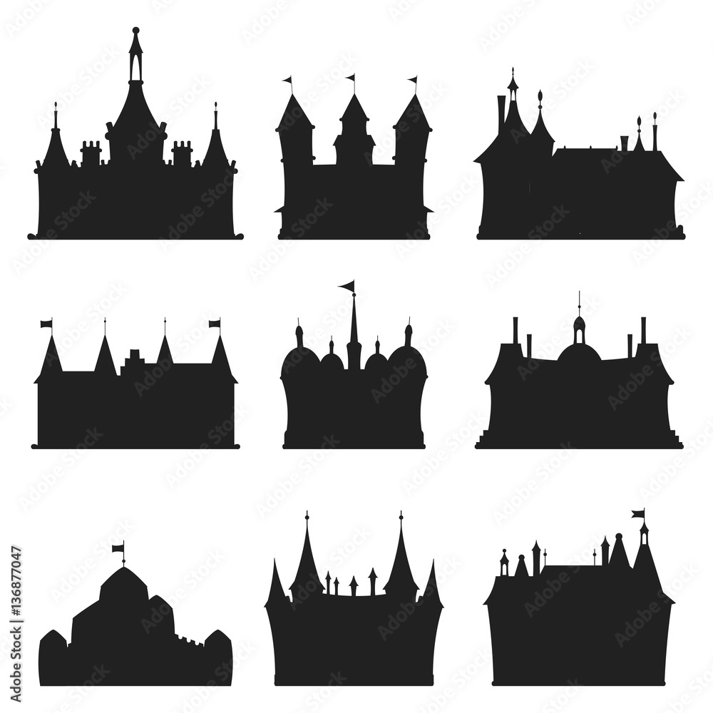 Fototapeta premium Cartoon castle architecture silhouette vector illustration