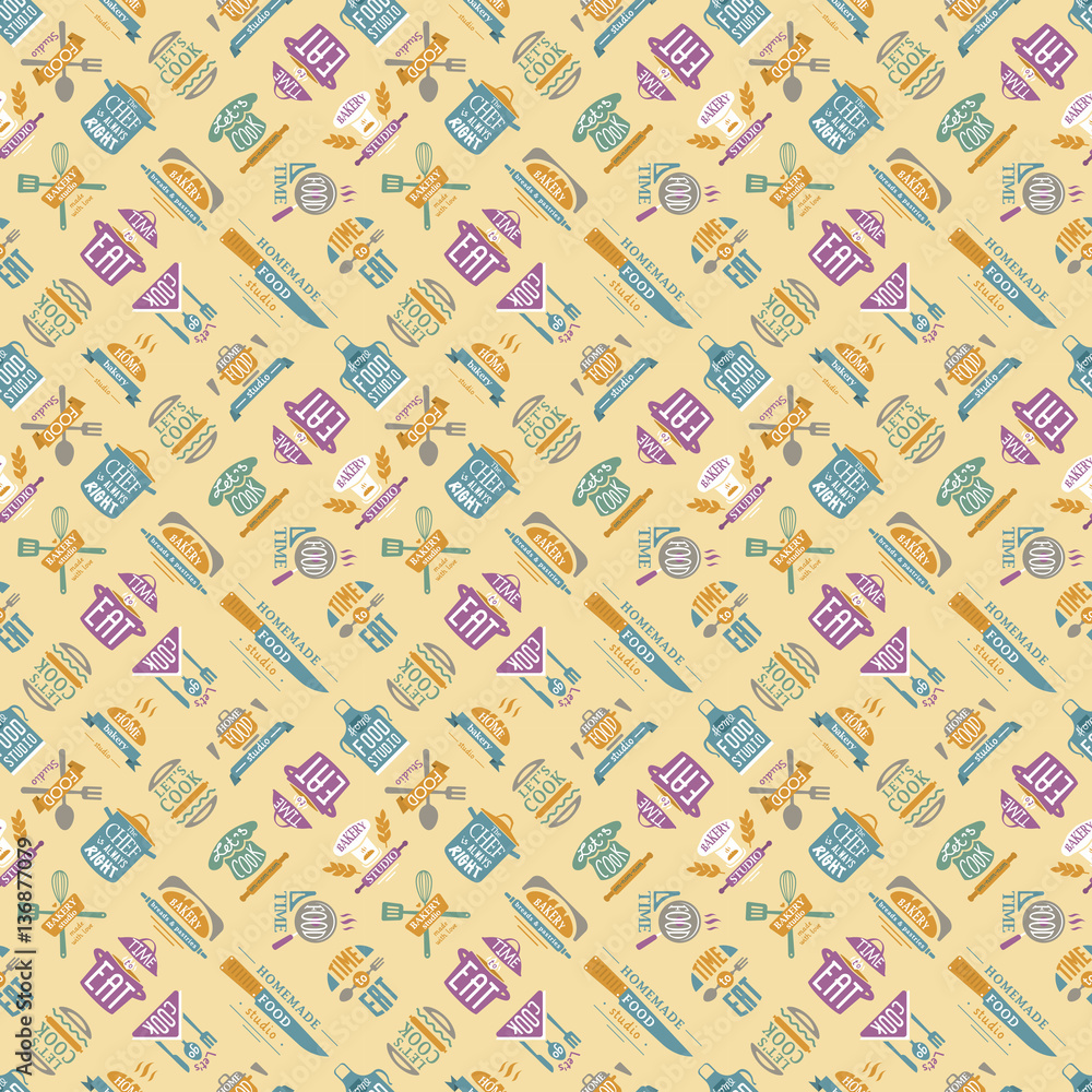 Obraz premium Cooking pattern vector illustration.