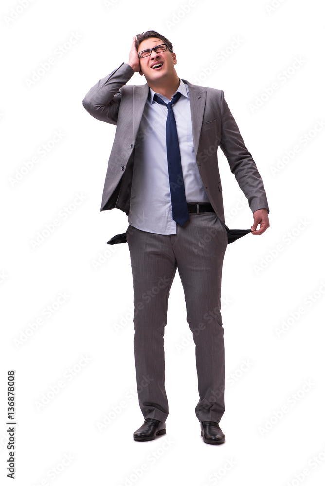 Bankrupt businessman isolated on white background Bankrupt businessman isolated on white background