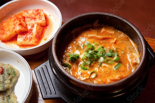 cheonggukjang jjigae is korean style tofu stew, korean traditional soup,