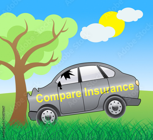 Compare Insurance Showing Car Policy 3d Illustration