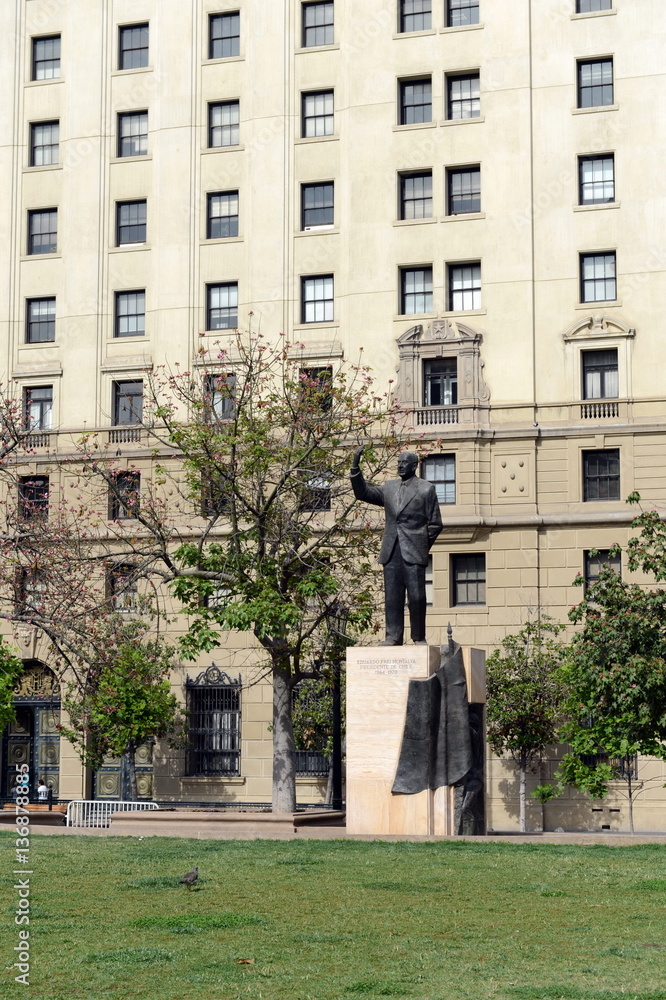 The monument to Chilean President Eduardo Frei Montalva in front of the Palacio de La Moneda. The monument to Chilean President Eduardo Frei Montalva in front of the Palacio de La Moneda.