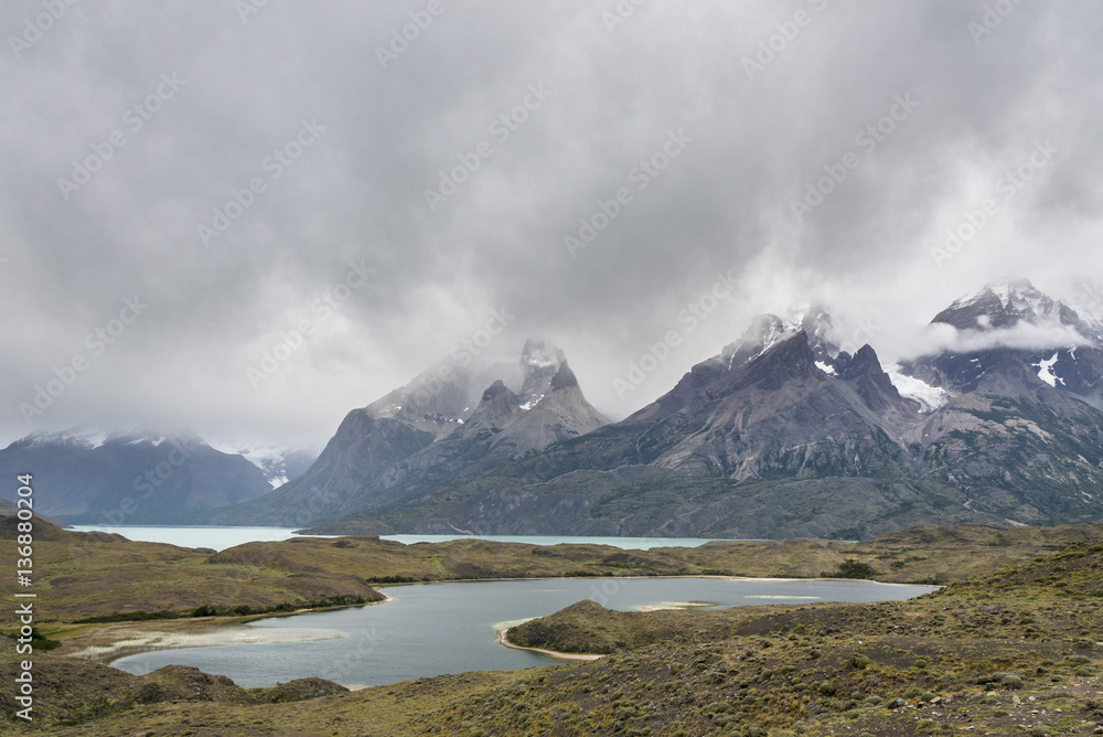 Low clouds in Torres del Paine National Park, Patagonia, Chile