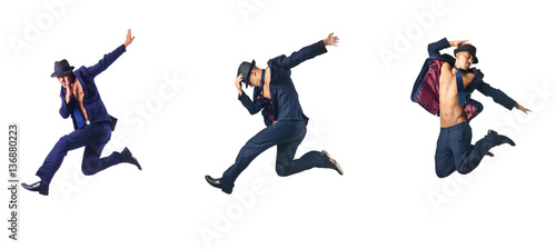 Jumping businessman isolated on white