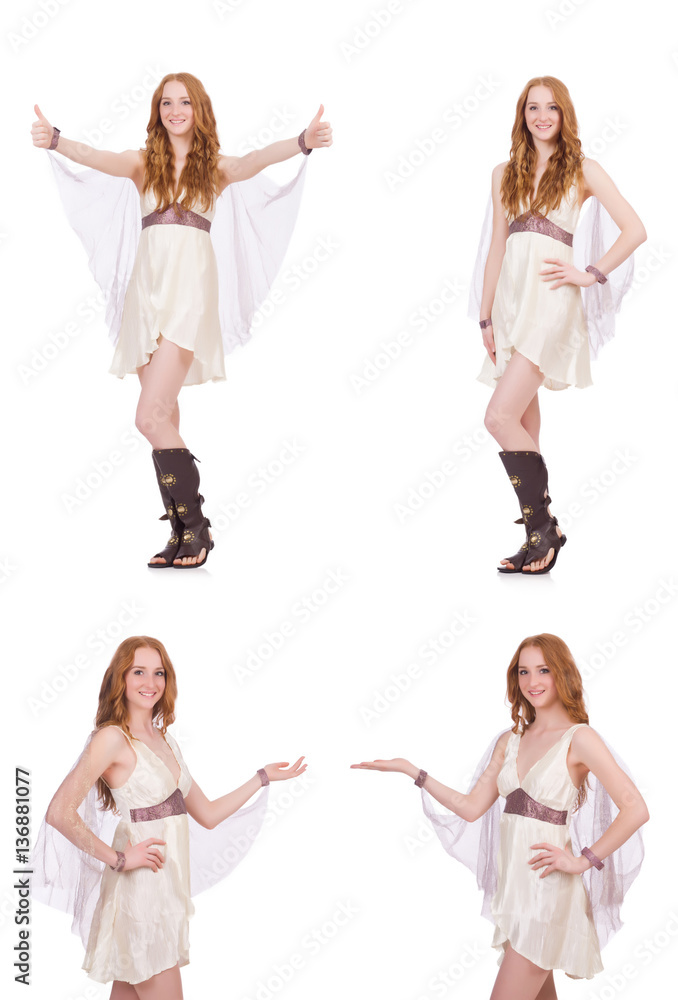 Pretty lady in light charming dress isolated on white Pretty lady in light charming dress isolated on white