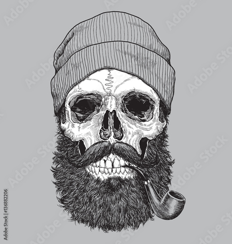 Sailor sea captain hipster skull with pipe