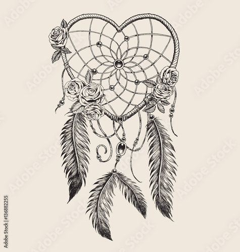 Hand drawn heart shaped dream catcher