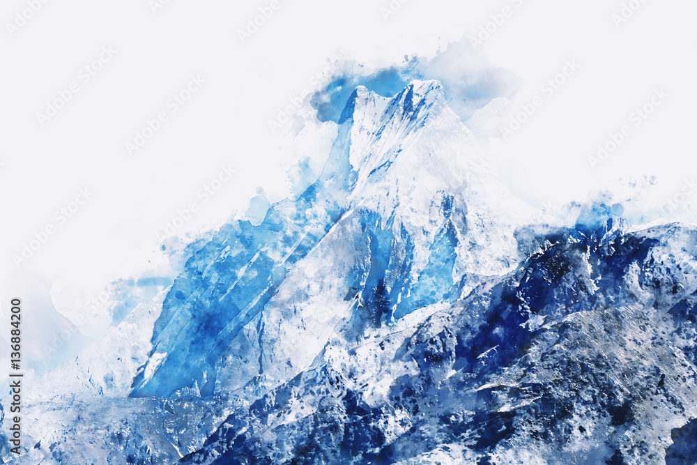 Obraz Abstrakcjonistyczny halny szczyt w błękitnym cieniu na białym tle