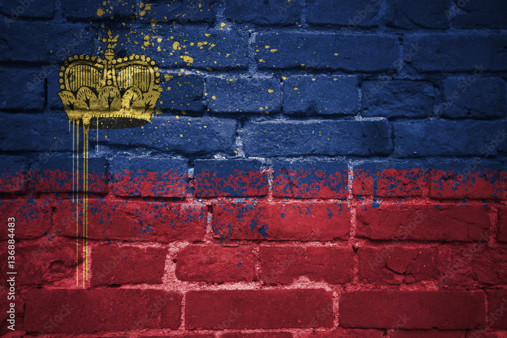 painted national flag of liechtenstein on a brick wall painted national flag of liechtenstein on a brick wall