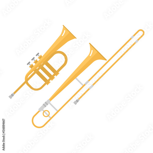 Trombone tuba trumpet classical sound vector illustration.