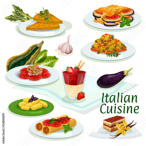Italian cuisine traditional food cartoon icon