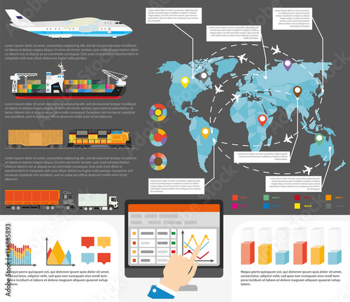 Logistics iternational shipping infographics template vector