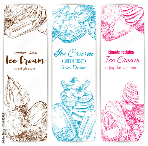 Ice cream sketch banner set for food label design